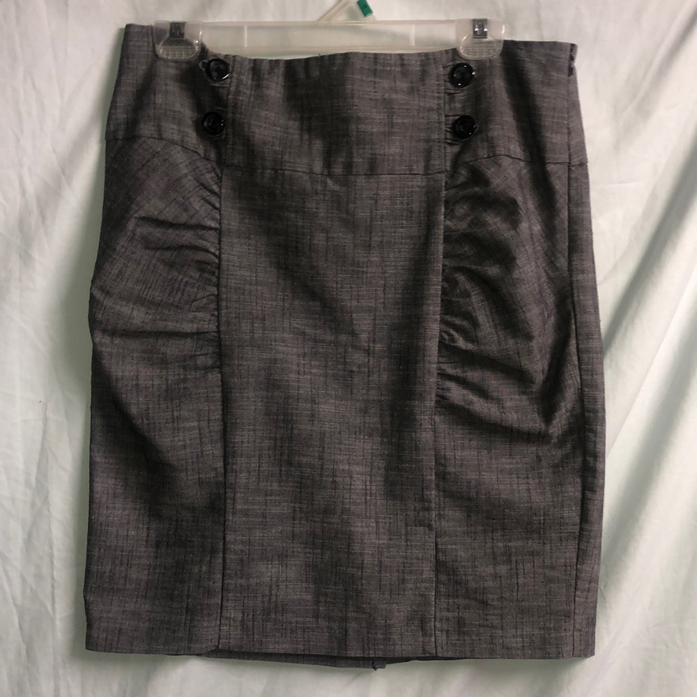 Sz 11 Heart Soul gathered office skirt heather gray zip back slit